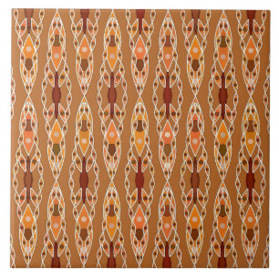 Carreau En Céramique Batik Tribal - Rouille, Terracotta et Beige