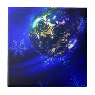Carreau En Céramique Bauble de Noël bleu électrique, personnaliser i