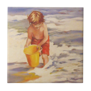 Carreau En Céramique Beach Boy Enfant dans les vagues de l'océan