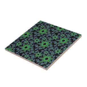 Carreau En Céramique Beau design floral vert et noir