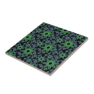 Carreau En Céramique Beau design floral vert et noir