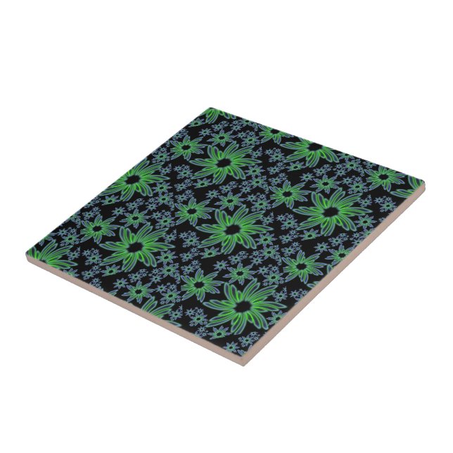 Carreau En Céramique Beau design floral vert et noir (Côté)