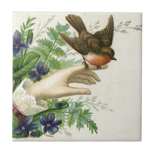 Carreau En Céramique Beautiful hand with a bird and flowers