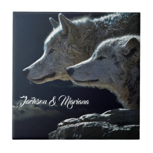 Carreau En Céramique Beaux loups gris la nuit