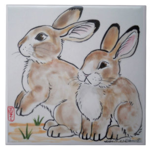 Carreau En Céramique Bébé Lapin Lapin Cottontail Style Oriental Carre