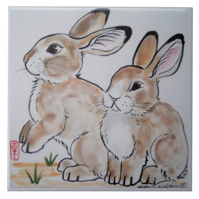 Carreau En Céramique Bébé Lapin Lapin Cottontail Style Oriental Carrela (Devant)