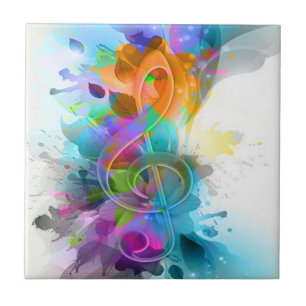 Carreau En Céramique Belle aquarelle colorée Couleur éclat Musique