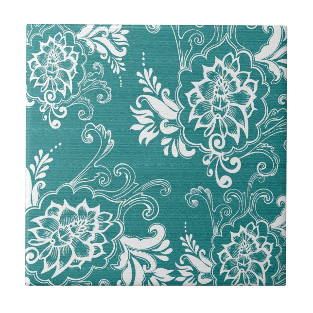 Carreau En Céramique Belle, élégante, classique, turquoise et blanche f (Devant)