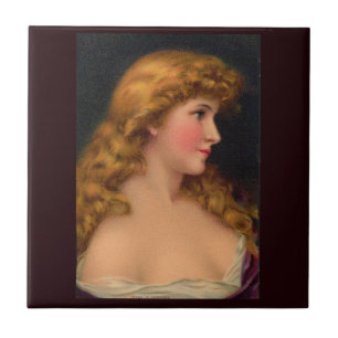 Carreau En Céramique Belle femme du 19ème siècle aux cheveux longs
