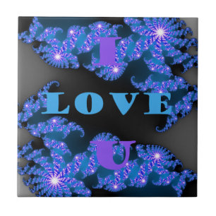 Carreau En Céramique Belle Galactique Blue Love Texte Motif Design,