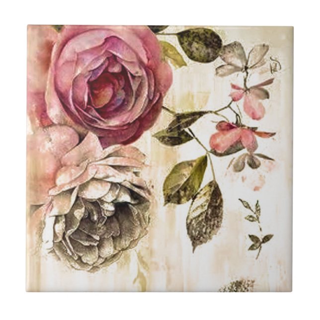 Carreau En Céramique Belle peinture florale victorienne (Devant)