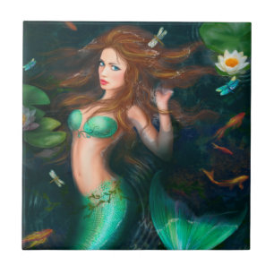 Carreau En Céramique Belle sirène d'imaginaire dans le lac