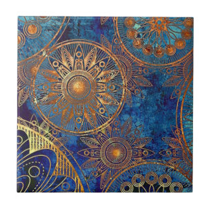 Carreau En Céramique Belle tuile bleue avec de l'or métallique