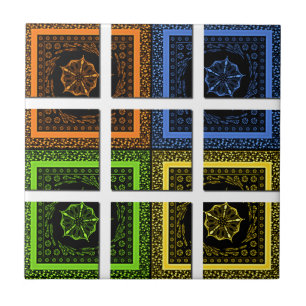 Carreau En Céramique Belles bandes géométriques à damiers colorées