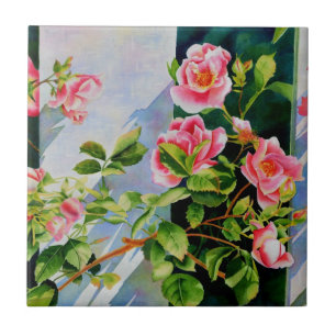Carreau En Céramique Belles roses roses roses, roses rouges, aquarelle 