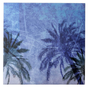 Carreau En Céramique Bercelona Blue Palm tree Grunge Design Art numériq