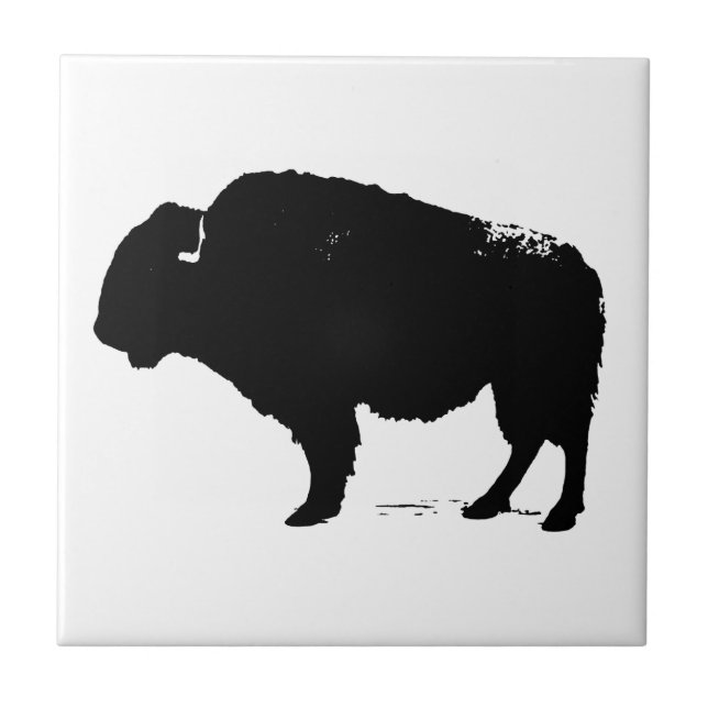 Carreau En Céramique Bison de Buffalo Art noir et blanc (Devant)