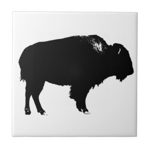 Carreau En Céramique Bison noir et blanc Silhouette Pop Art