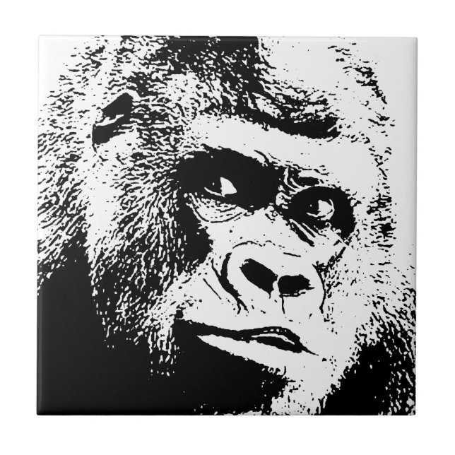 Carreau En Céramique Black White Pop Art Gorilla (Devant)