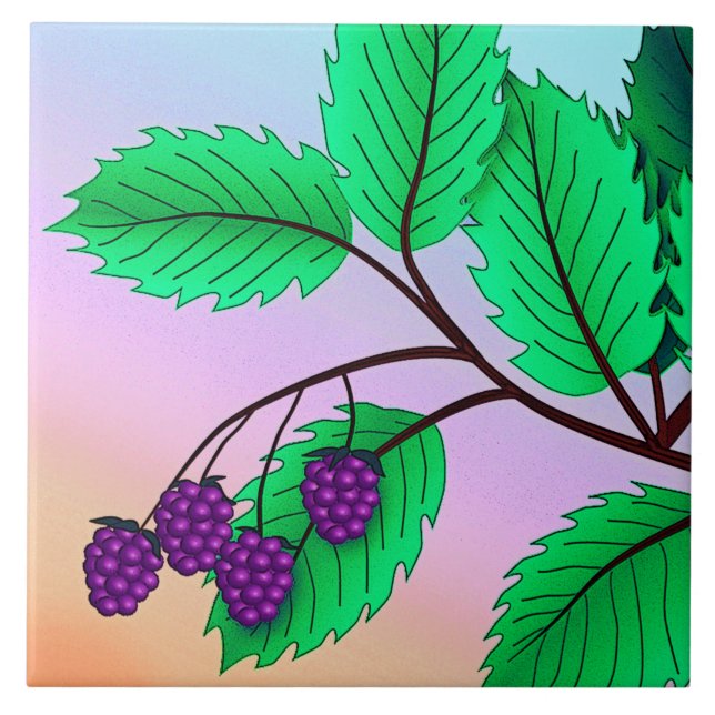 Carreau En Céramique Blackberries sur une branche (Devant)