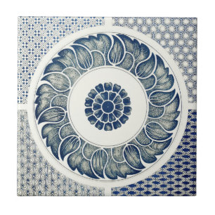 Carreau En Céramique Blanc bleu Floral chinois rond