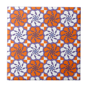 Carreau En Céramique Blanc orange de rétro des années 1970 grand moti