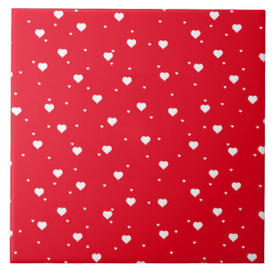 Carreau En Céramique Blanc & Rouge Valentines Coeurs Motif