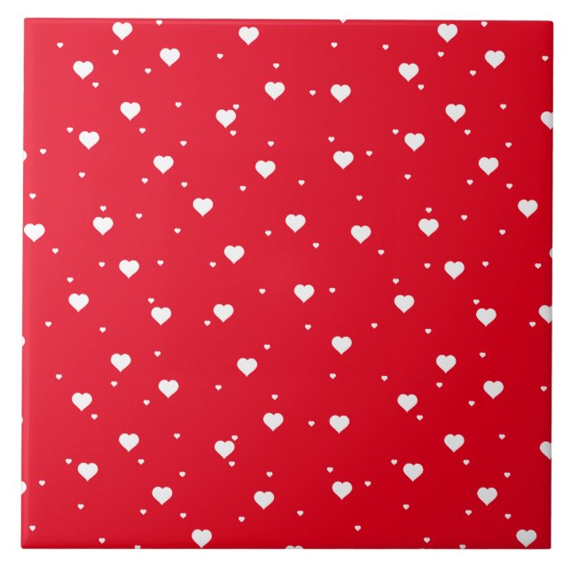 Carreau En Céramique Blanc & Rouge Valentines Coeurs Motif (Devant)