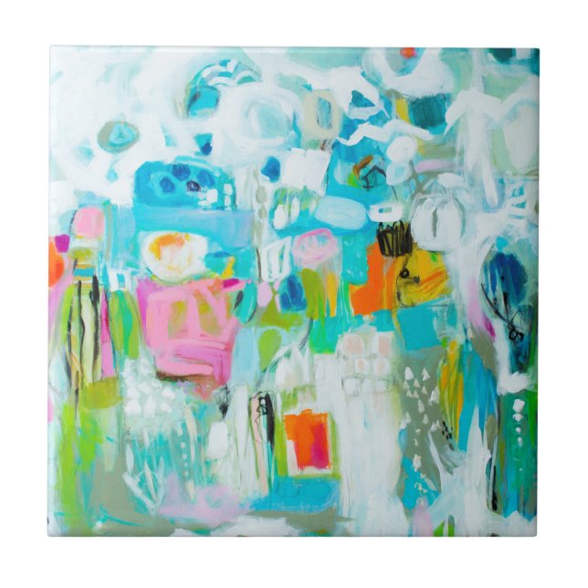 Carreau En Céramique Bleu Abstrait (Devant)