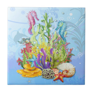 Carreau En Céramique Bleu de la vie marine tropicale