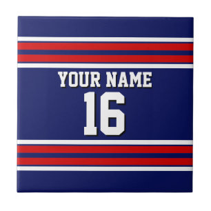 Carreau En Céramique Bleu de marine avec Red White Strips Team Jersey