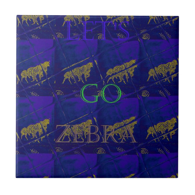 Carreau En Céramique Bleu français "Let's Go Zebra" Abstrait (Devant)