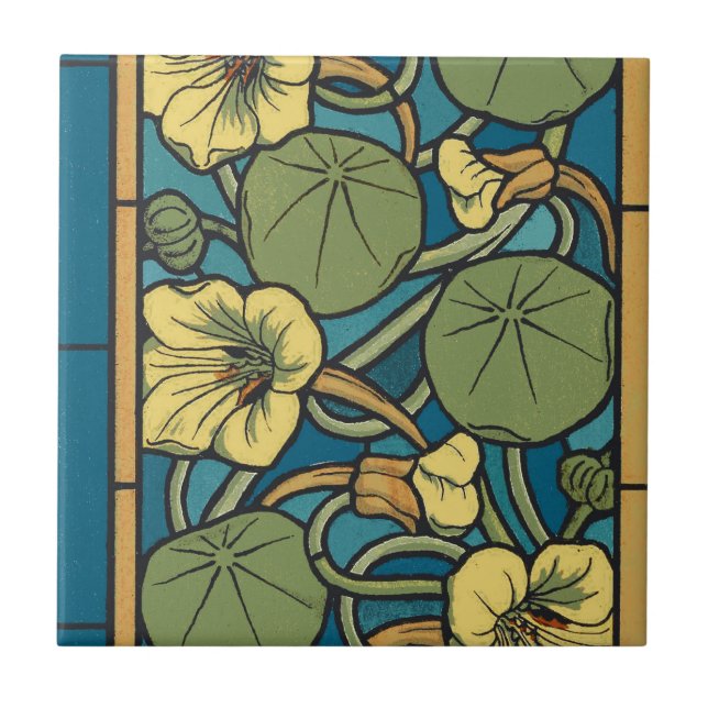 Carreau En Céramique Bleu jaune Nasturtium Fleur Nouveau Motif (Devant)