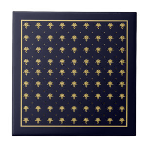 Carreau En Céramique Bleu marine et damassé élégants d'or
