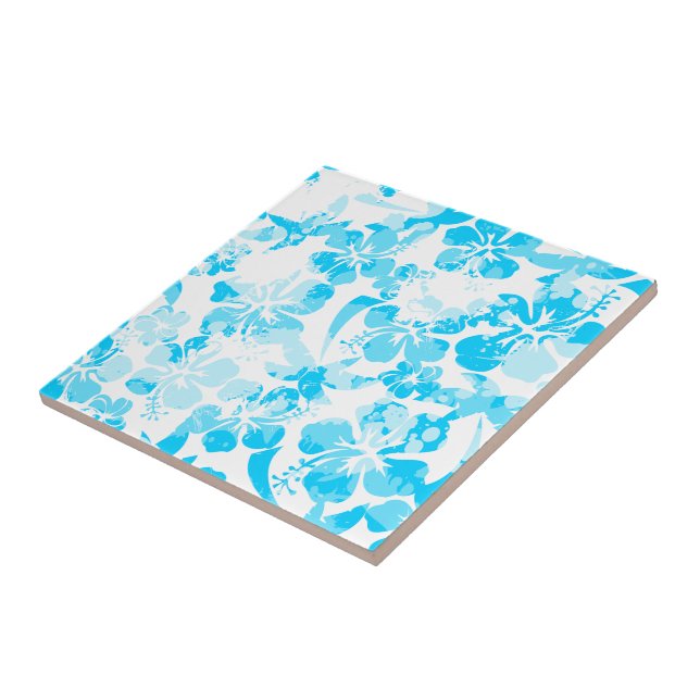Carreau En Céramique Bleu peint à la floraison tropicale (Côté)