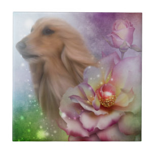 Carreau En Céramique Blonde Afghan Hound Flowers Chien