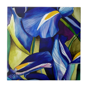 Carreau En Céramique Blue Iris fleurs d'aquarelle d'art