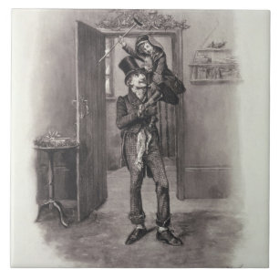 Carreau En Céramique Bob Cratchit et Tim minuscule, de 'Charles Dickens