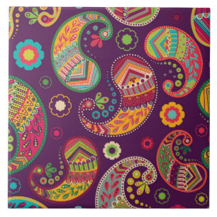Carreau En Céramique Boho Funky Retro tendance Paisley Purple