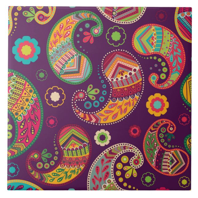 Carreau En Céramique Boho Funky Retro tendance Paisley Purple (Devant)