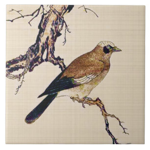 Carreau En Céramique Boiseries japonaises d'un Finch, Brown et beige