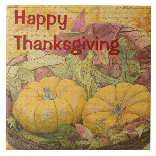 Carreau En Céramique Bon thanksgiving Rustique Automne Feuilles Gourdes
