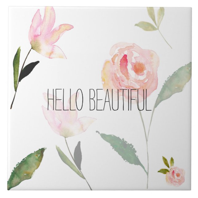 Carreau En Céramique Bonjour belle aquarelle florale (Devant)