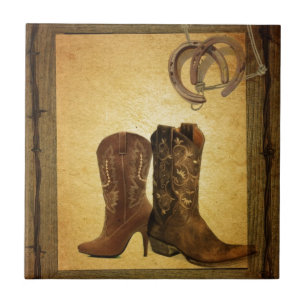 Carreau En Céramique bottes de cowboy primitives western country