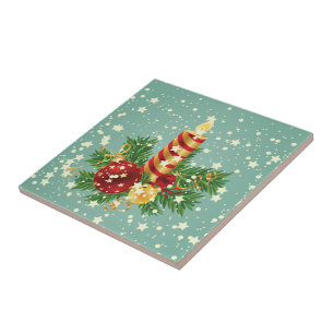 Carreau En Céramique Bougie De Noël Et Flammes De Neige