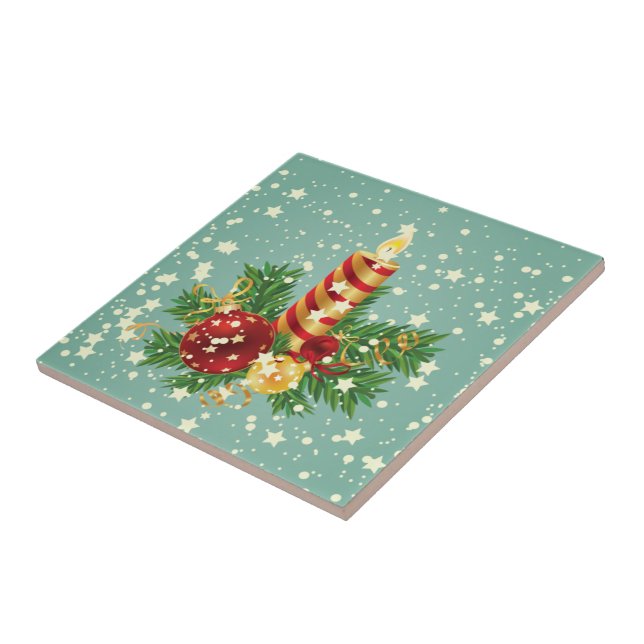 Carreau En Céramique Bougie De Noël Et Flammes De Neige (Côté)