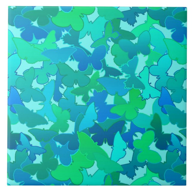 Carreau En Céramique Boule de papillons, Turquoise, Aqua et Sky Blue (Devant)