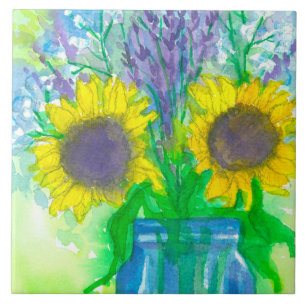 Carreau En Céramique Bouquet d'haleine de Sunflowers Lavender Baby