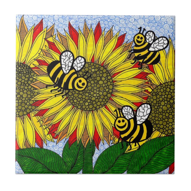 Carreau En Céramique Bourdons et tuile de tournesols (Devant)