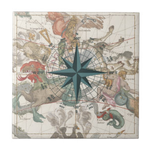 Carreau En Céramique Boussole sur une carte ancienne